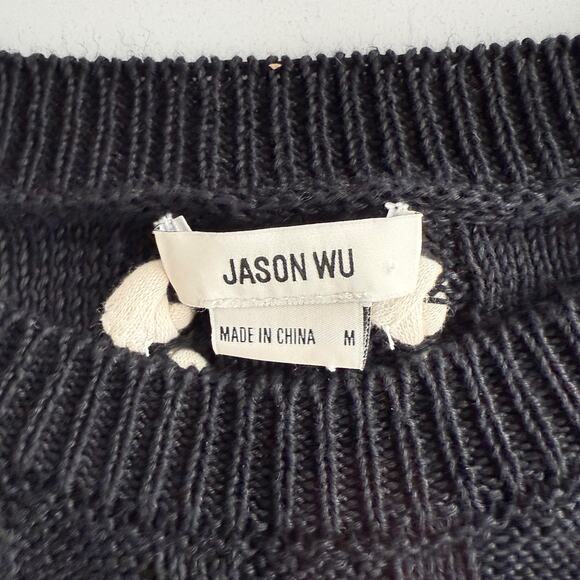 Jason Wu Two Tone Linen Cotton Woven Stripe Navy Cream Pullover Sweater M - Picture 8 of 12